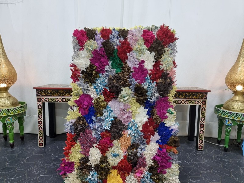 Moroccan Handmade Vintage Boucherouite 2'3" x6' Berber Checkered Multicolor Rug gallery