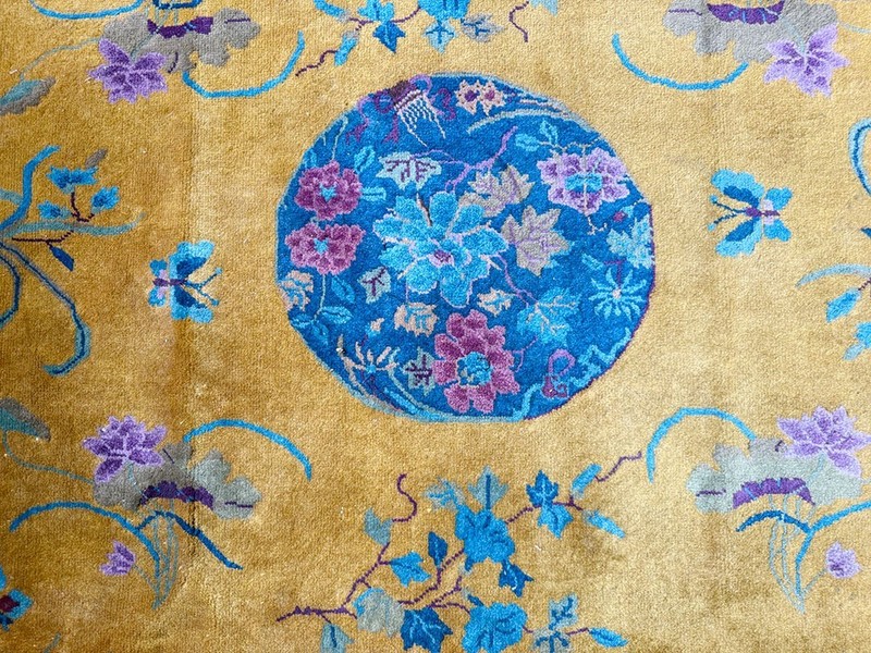 A Stunning Antique 5' x 8' Gold Ground Art Deco Mandarin Chinese Rug Circa 1920 gallery