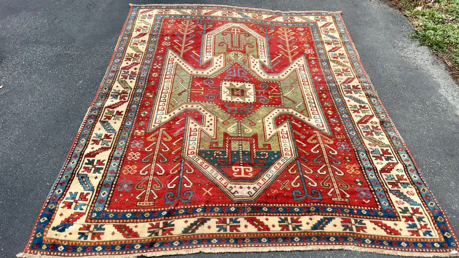 ANTIQUE CAUCASIAN SEWAN KAZAK RUG 6x7FT circa 1870 gallery