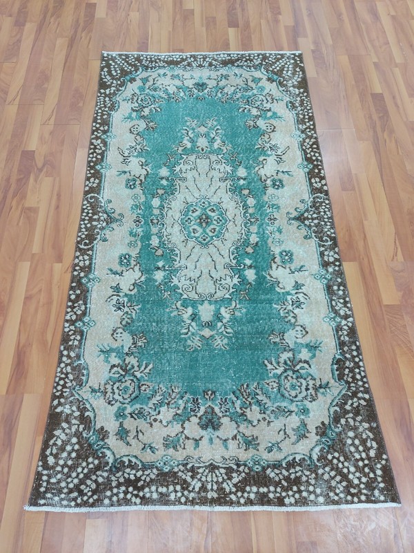 Blue Water Garden With Flowers Carpet Rug, 3.67x7.15 ft Faded Oriental Rug gallery