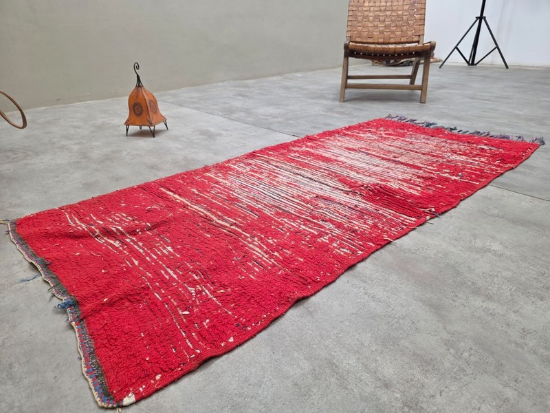 Moroccan Handmade Vintage Runner Carpet 2'9x6'1 Berber Red Wool Rug gallery