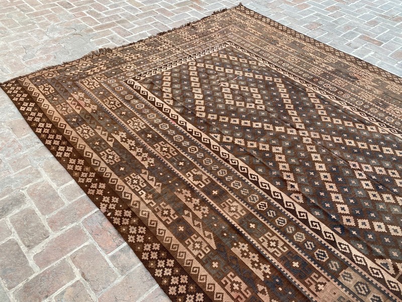 Chocolate Brown 9.8x16.3ft Handmade Afghan Kilim Rug Tribal Flatweave boho rug gallery