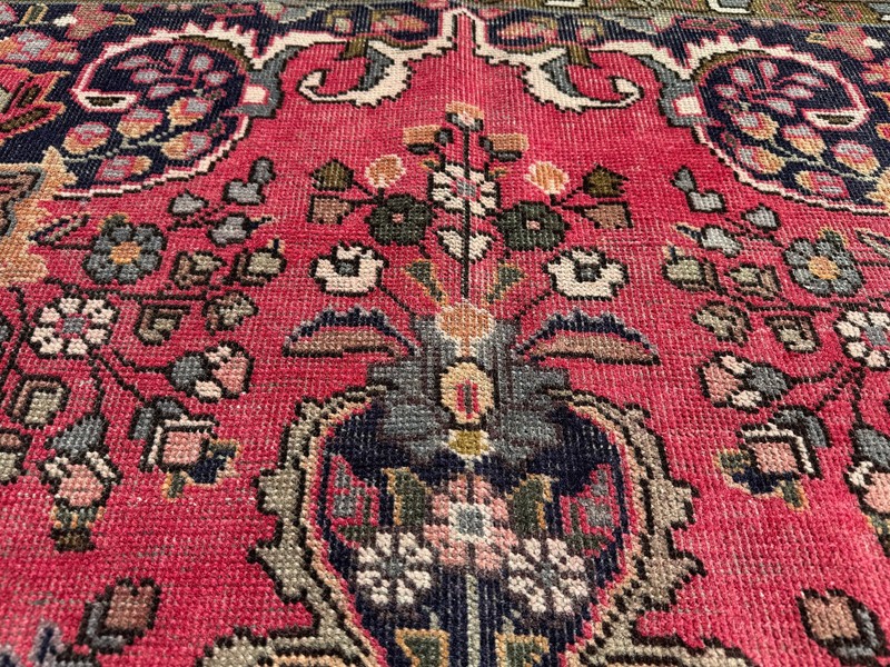 6x9 RED BLUE ANTIQUE ORIENTAL RUG HANDMADE worn old real navy wool hand-knotted gallery