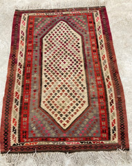 Vintage Traditional Handmade Turkish Geometric Wool Kilim Floor Rug 134×96 cm