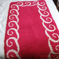 Original 1950s Latch Hook Rug red and white in colour