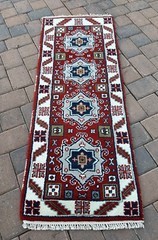Brand New Colorful Small Runner Handmade in India,Geometric Kazakh Design, 2’x6′