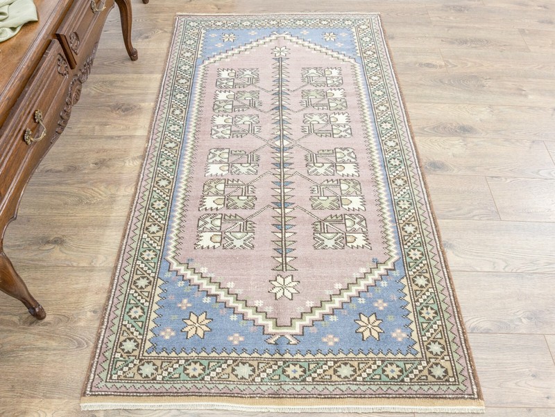 3'3''x5'11'' Vintage Soft Pink Blue Oushak Small Rug,Antique Turkish Ushak Rug gallery
