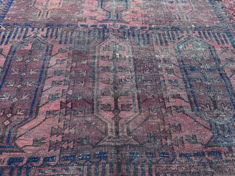 Vintage Afghan Hand-Knotted Rug | Distressed Low Pile Nomadic Medallion Rug gallery