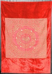 LARGE ANTIQUE OTTOMAN GOLD VELVET EMBROIDERY TUGHRA TAPESTRY BOHCA BINDALLI