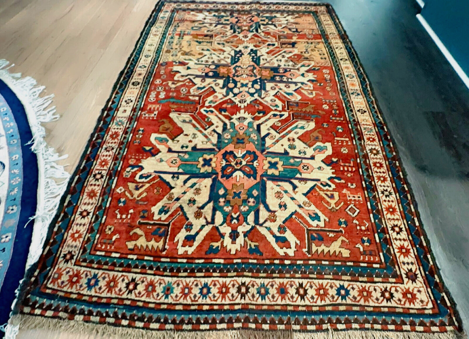 ANTIQUE CAUCASIAN EAGLE KAZAK RUG 5x8FT circa 1880 gallery