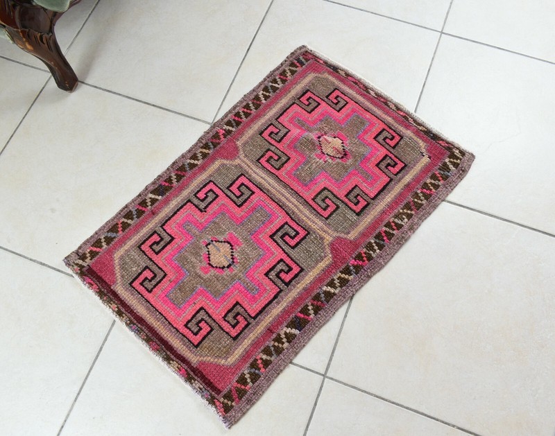 Oushak Runner 2.4x1.5 ft Vintage Turkish Rug Small Runner Anatolian Rug Y52 gallery