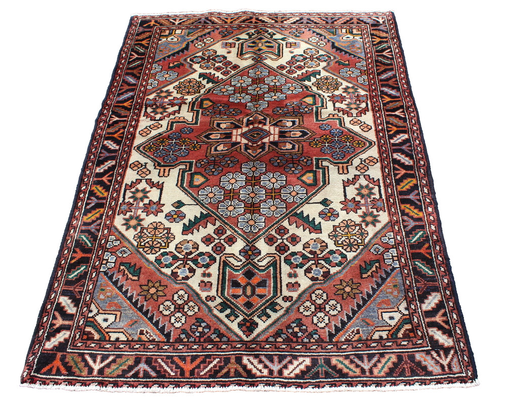 Terra Cotta Geometric Tribal Turkish 3' 7" x 4' 11" Brown Hand Knotted Area Rug
