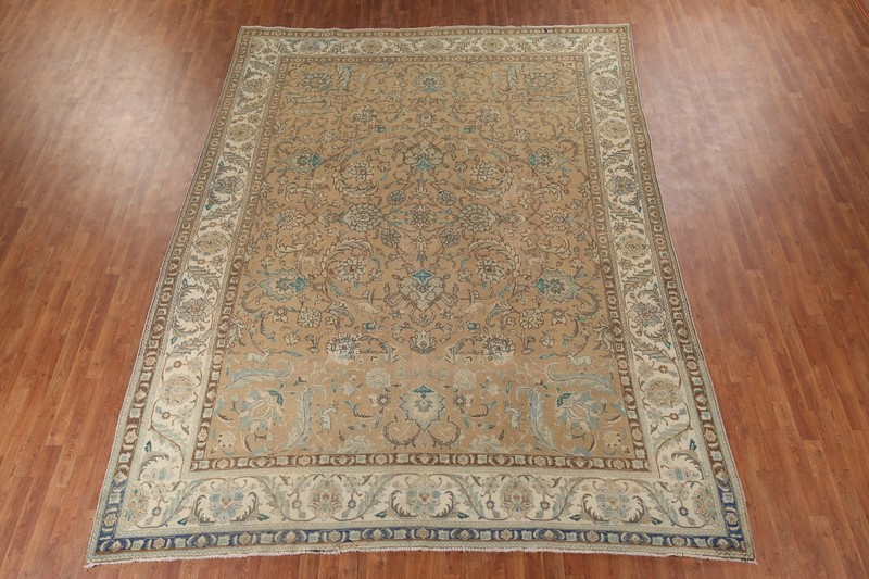 Vintage Muted Traditional Handmade Floral Tebriz Living Room Area Rug 9x12 gallery