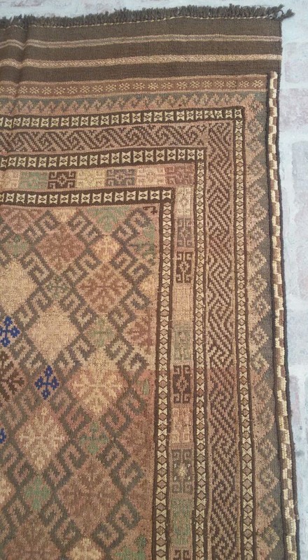 Antique Faded Afghan Geometric Area Rug 4x8 Handwoven Medallion Terracotta Kilim gallery