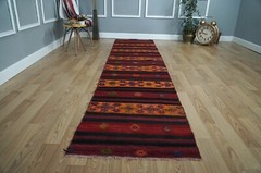 Kilim Runner, Boho Home Decor Rug, Antique Kilim Runner, 2.56×11.81 ft. H-2595