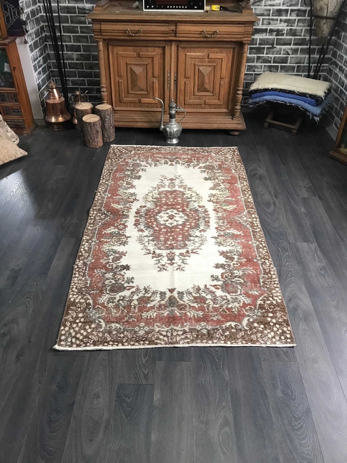 3.7x6.8 Large Vintage Turkish Oushak Rug gallery
