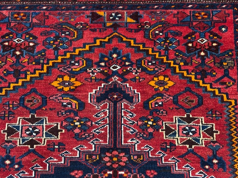 Vintage Zanjan Oriental Tribal Wool Area Rug Hand Knotted Geometric 4x6 Red Blue gallery