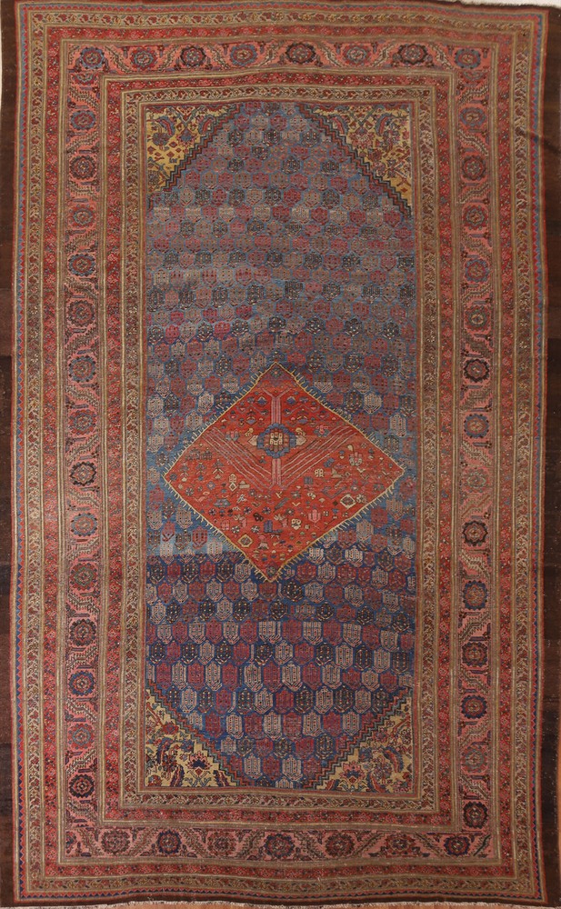 Pre-1900 Antique Heriz Bakhshayesh Vegetable Dye Rug 10x15 Dining Room Carpet