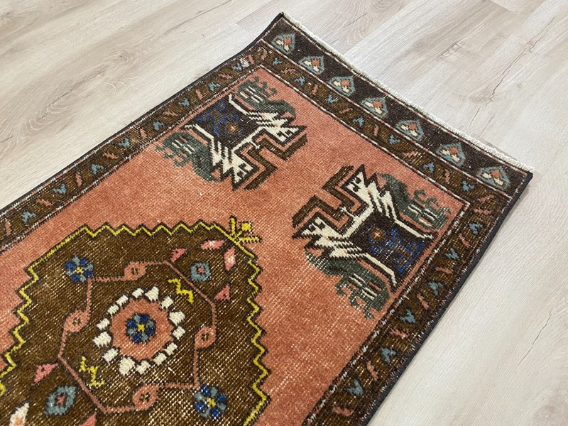 Vintage Handwoven Turkish Rug 1.7x3.5 Ft Wool Village Folk Art Accent Carpet gallery