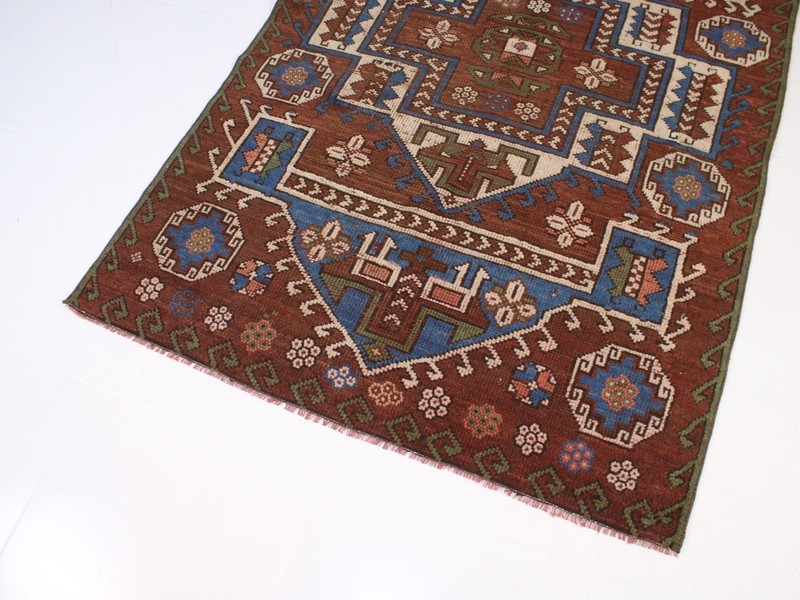 Vintage Turkish Area Rug 4x6 ft | Handmade Wool Red Blue Rug | 126x189 cm gallery