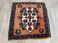 Vintage Oushak Wool Rug, 2.2×2.3 ft Square Boho Pink Floral Small