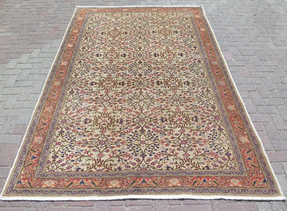 Vintage Turkish Handmade Wool Carpet, Large Floor Rug, Floral Beige Rug 78"x117”