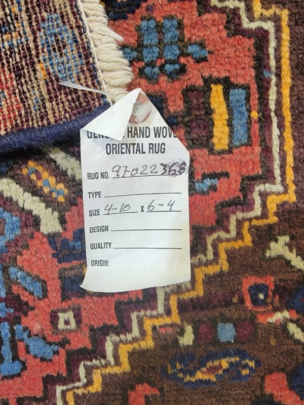 Antique Oriental Hand-Knotted Wool Area Rug Terracotta/Blue/Beige 4'10" x 6'4" gallery