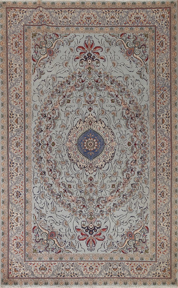 Traditional Area Rug 7x10 Ft Hand-Knotted Oriental Light Blue Wool Carpet
