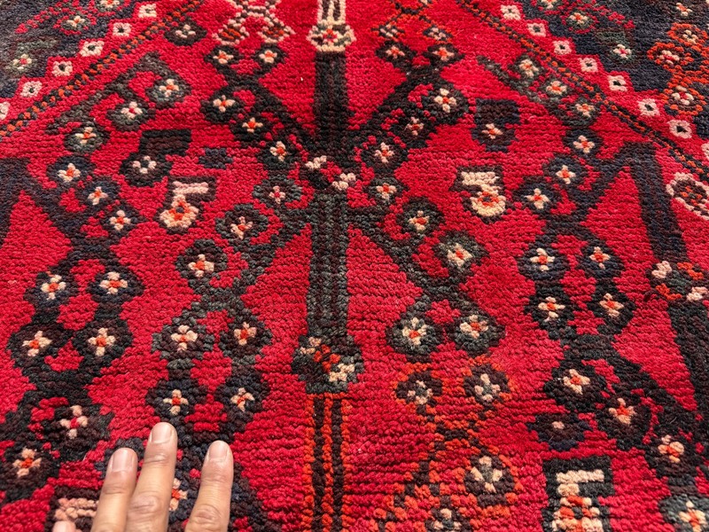 VINTAGE ORIENTAL RUG 7x10 ANTIQUE handmade red blue geometric tribal kazak 6x9 gallery