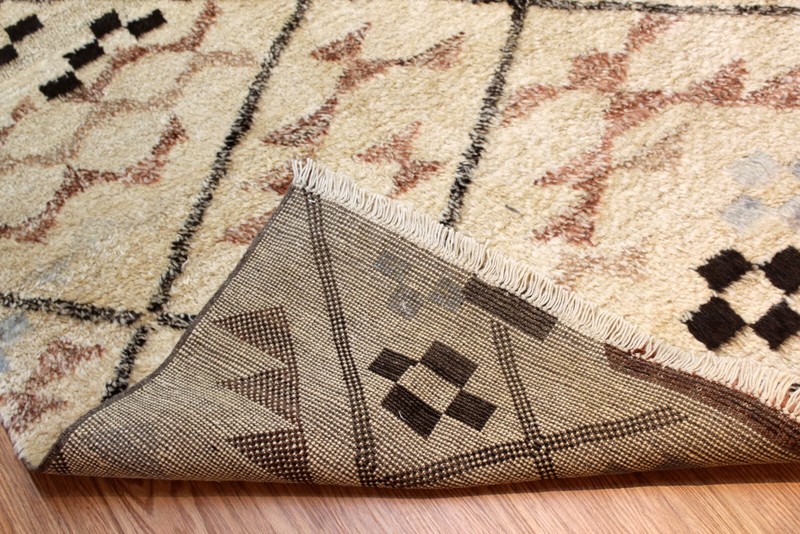 10X8 FT. HANDMADE Beige Background Knotted Rug NATURAL WOOL Navajo Design gallery