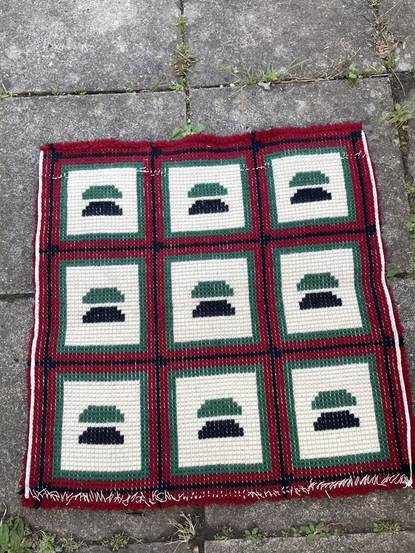 Vintage Retro Hand Knotted Latch Hook Rug Wool? 68x70cm (B51 gallery