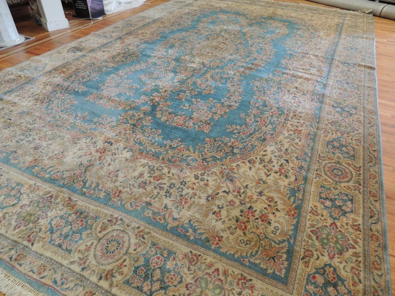 WOW! 12x19 Antique Oversize/Palace size Kermaan Oriental Area Rug BLUE wool gallery