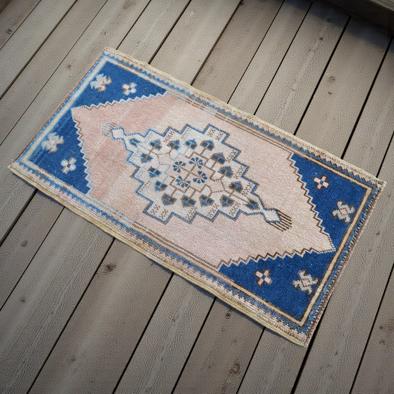 Vintage Turkish Rug Small HandKnotted Wool Door Mat Boho Pink, 2x4 ft approx gallery