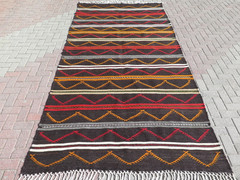 Area Rug Wool Rugs Vintage Turkish Kilim Floor Rug Dark Brown Large Rug 68″x142″