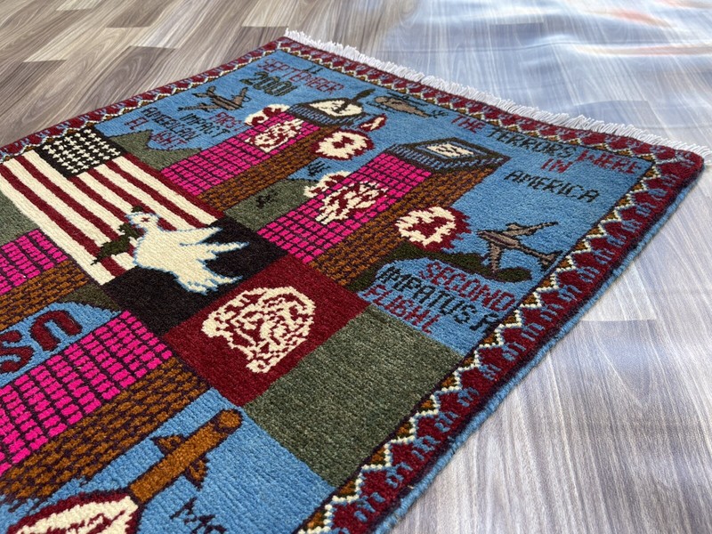 80x62cm Handmade rug 9/11 twin towers War Rug Afghan War Rug Handicrafts S310 gallery