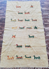 Vintage Handmade Turkish Pictorial Wool Kilim Rug 162×92 cm