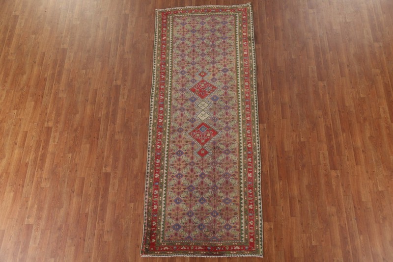 Geometric Traditional Runner Rug 4x9 Hand-knotted Wool Semi-Antique Carpet gallery
