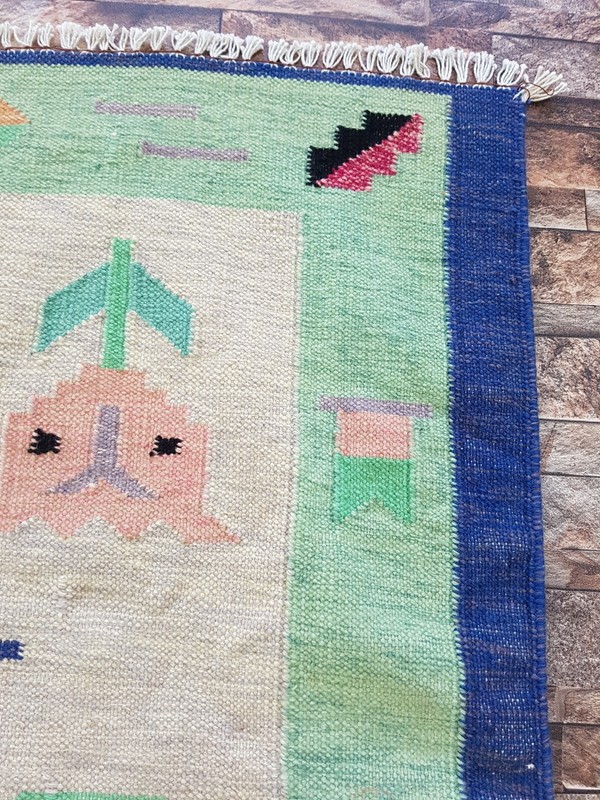Vintage Handmade European Scandinavian Style Wool Traditional Rug 130x73 cm gallery