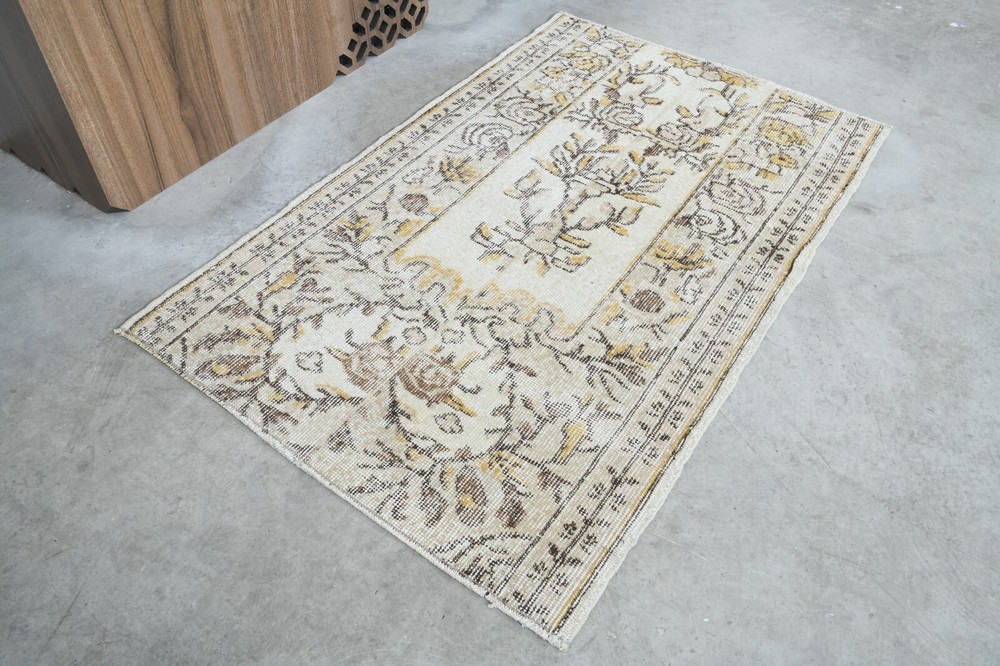 small turkish rug, hand-knotted carpet vintage rug, oushak area rug 3 x 4 ft 475