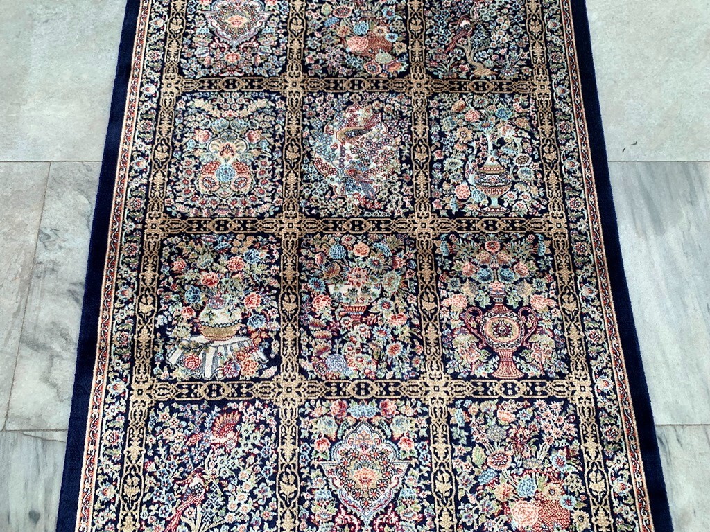 100% Silk Rug Compartment Design Silk Rug Handmade Fringes and Borders 2x3 ft gallery