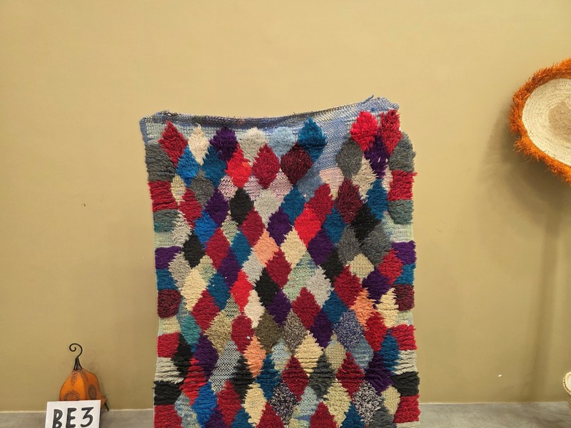 Moroccan Handmade Vintage Runner 2'6"x4'7" Berber Sky blue & Burgundy Cotton Rug gallery