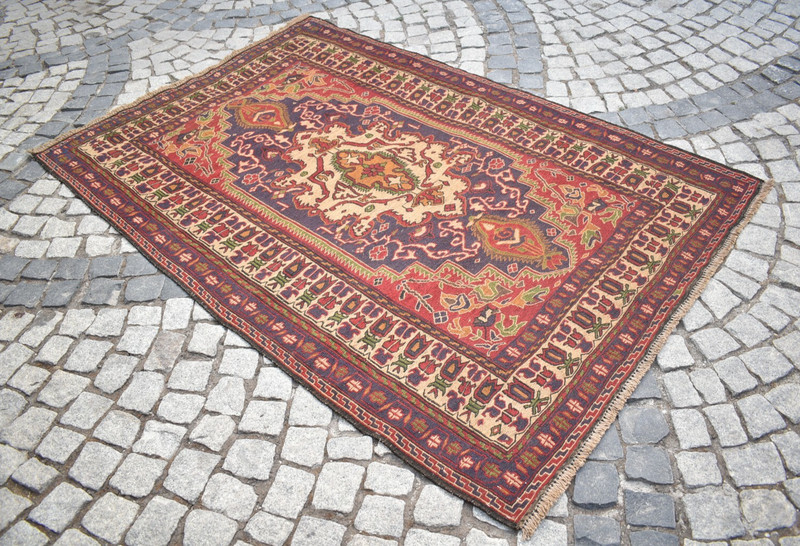 Vintage Caucasian Soumak Rug 60'' x 86'' Fine Quality Soumak Woven Wool Rug gallery
