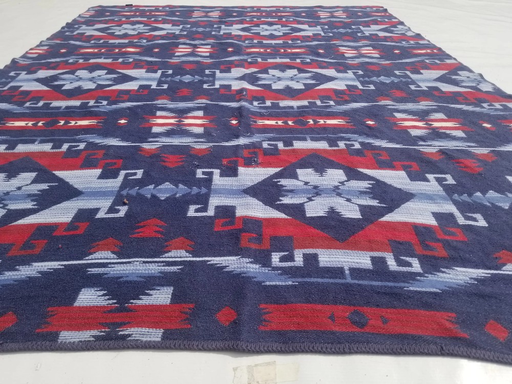 Fine Vintage Traditional Hand Made Oriental Wool Blue Kilim 192x141cm