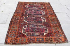 Antique Worn Hand Made Traditional Oriental Wool Red Orange Large Rug 205x132cm