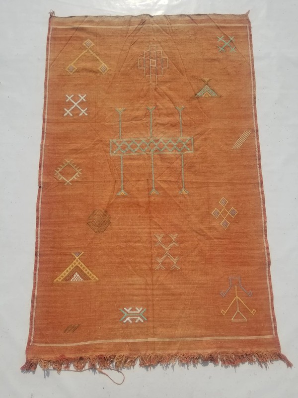 Vintage Traditional Handmade Moroccan Cactus Kilim Rug 4.9x3.0ft gallery