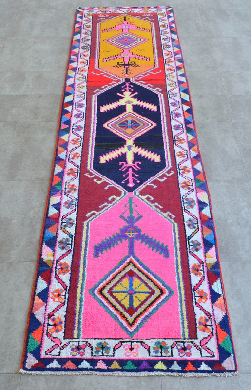 Vintage Turkish Runner Rug with Vivid Colors, Bold Patterns -1970s Hallway Decor gallery