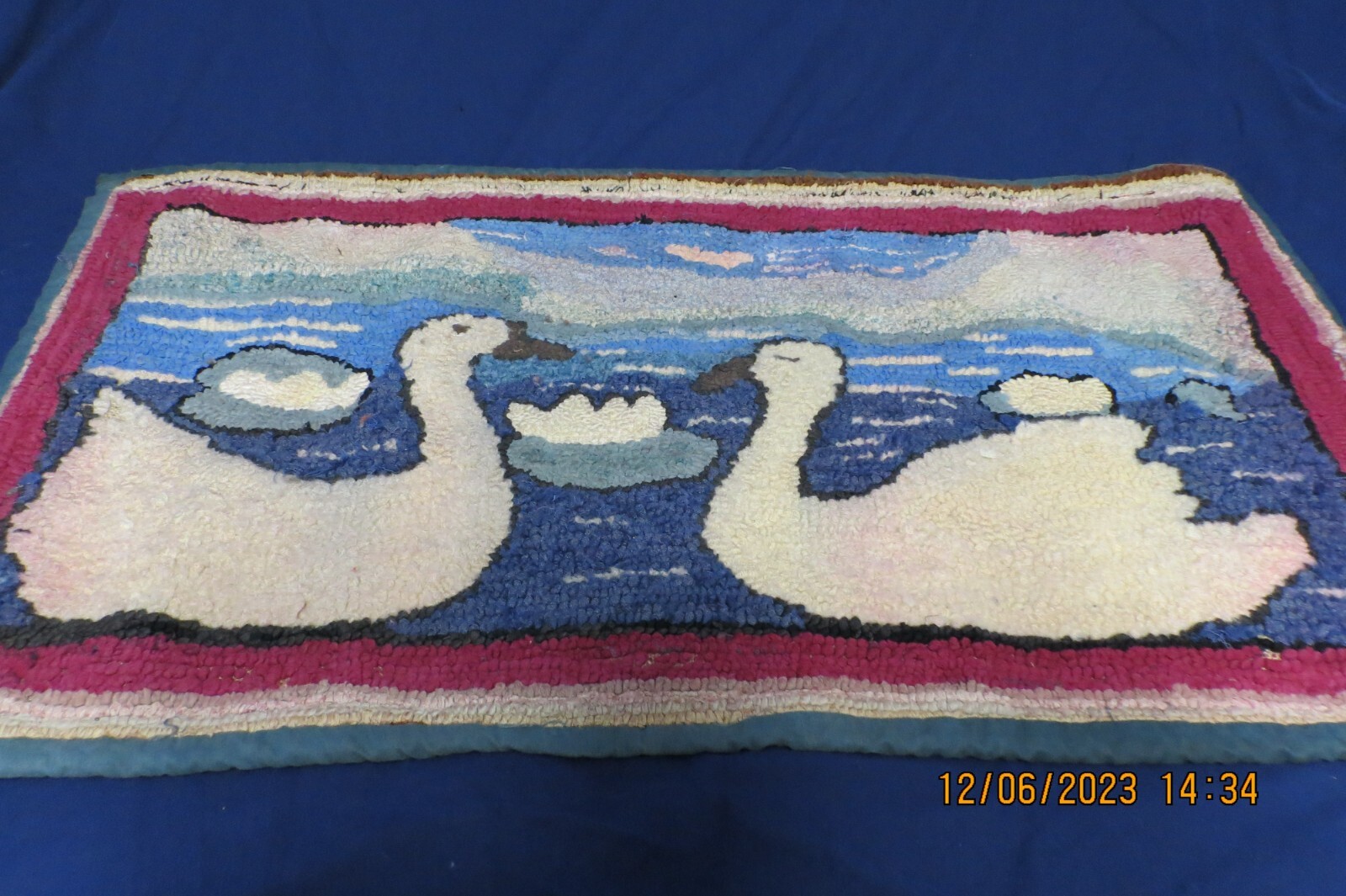 Antique Swan/Geese Hooked Rag Rug gallery
