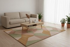 Hand Tufted Wool Area Rug Geometric Pattern Mid Century Theme Carpet