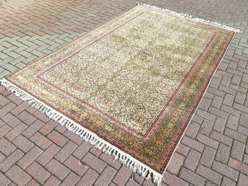 Vintage Turkish Large Carpet, Area Rugs, Handmade Floor Beige Wool Rug 76"x115" gallery