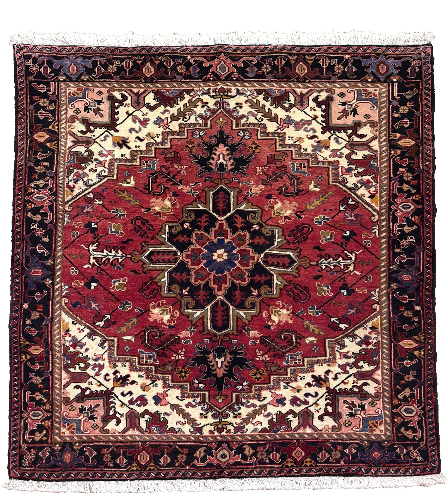 Vintage Heriz Tribal Hand Knotted Wool Oriental Rug 5x6 Geometric Red Area Boho gallery
